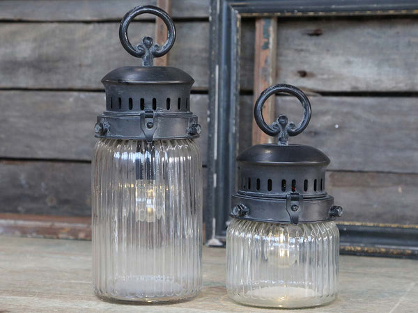 Chic Antique Französische Stalllaterne m. Timer inkl. Glühlampe H30cm