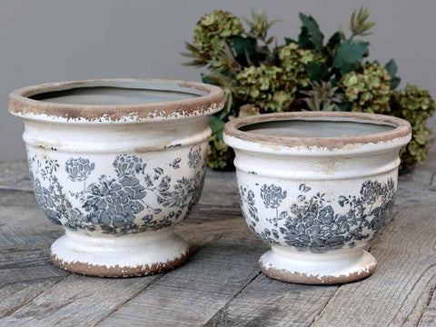 Chic Antique Melun Übertopf mit franz. Muster Pokal opal