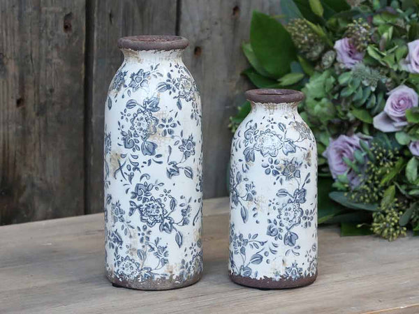 Chic Antique Melun Flasche mit franz. Muster blau