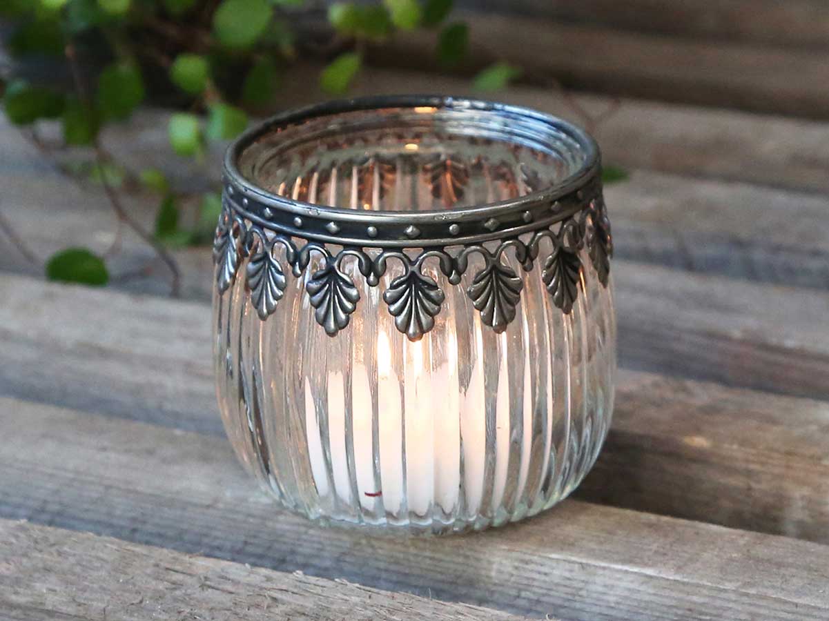 Chic Antique Teelichthalter m. silber Dekorkante – Kammerleuchter