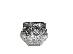 Chic Antique Teelichthalter NANTES m. Dekorkante Farbe antique silber H6/D7,5 cm aus Glas, Eisen